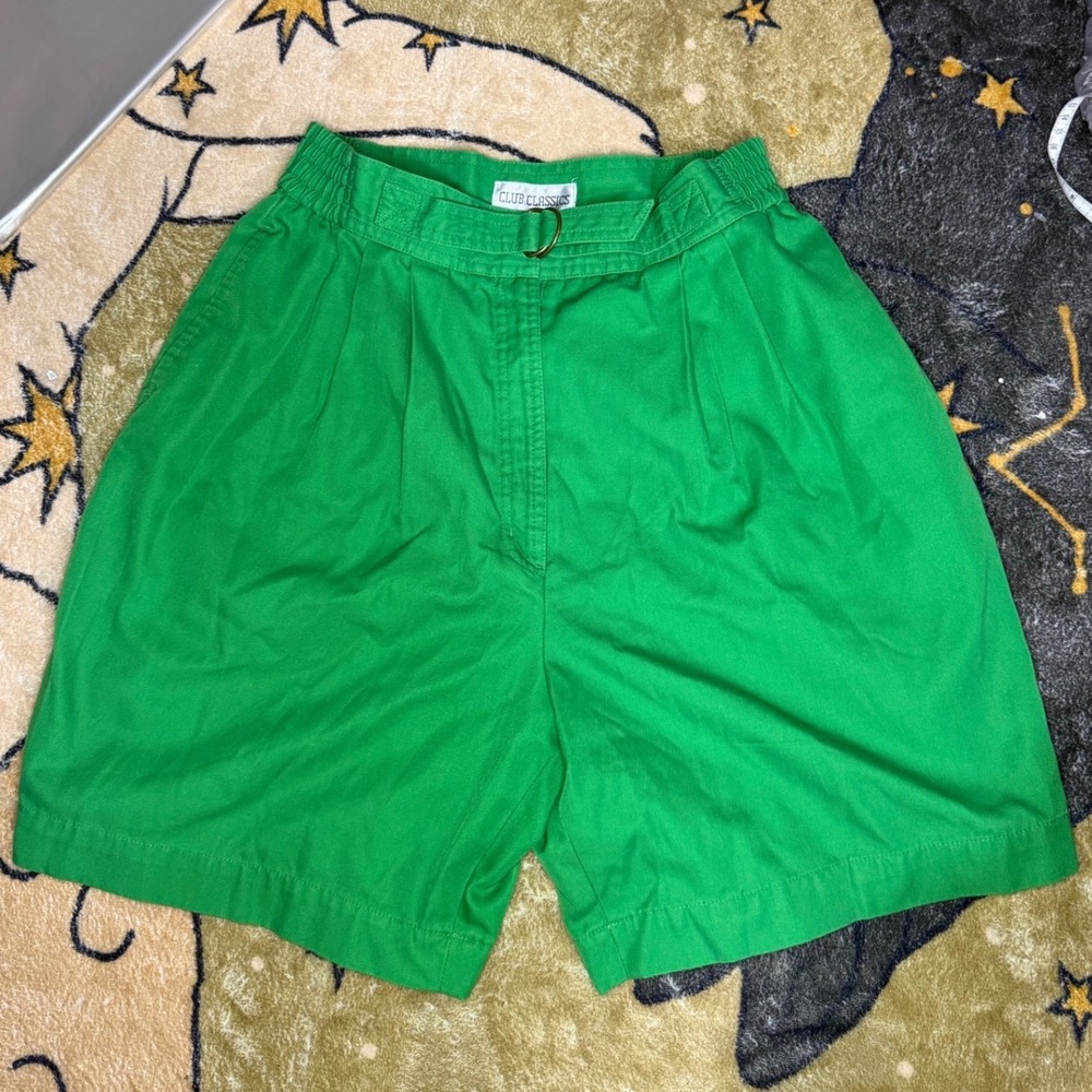 Club Classics Vintage Green High Waisted Pleated Shorts Womens Size 12 Retro 90s